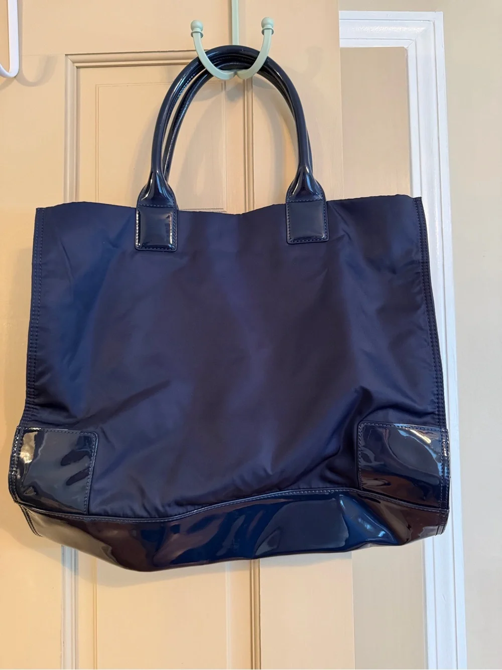 Tory Burch Navy Patent Trim Logo Tote